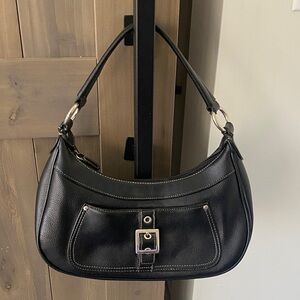 Nine & Co. Black Leather Shoulder Bag with Buckle Accent